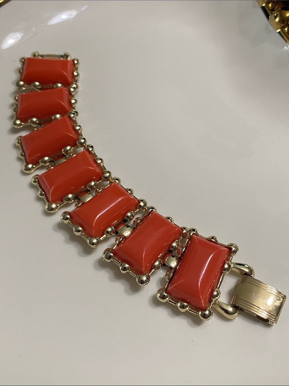 Coro Gold-Tone Bracelet with Coral Orange Lucite Panels